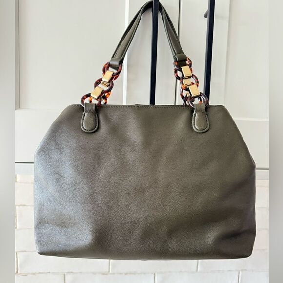 TALBOTS Soft Pebbled Leather Satchel Crossbody Shoulder Bag Olive Green Purse - Picture 3 of 16